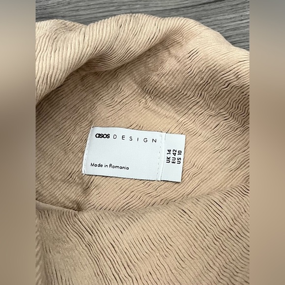 ASOS Design Size US 10 Asymmetric Drape Cut-Out Mini Dress Mocha - Picture 10 of 13